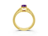 Yellow gold Pear Cut Amethyst Ring with Milgrain Pavé Band and Four-Prong Setting_15