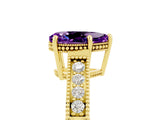 Yellow gold Pear Cut Amethyst Ring with Milgrain Pavé Band and Four-Prong Setting_17