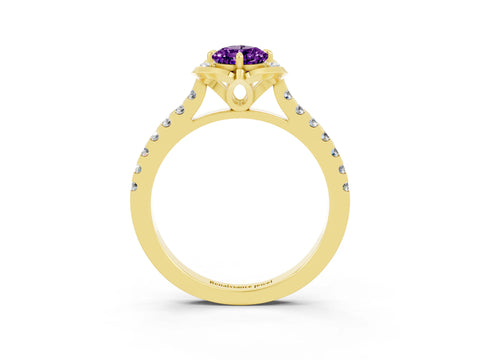 Yellow gold Pear Cut Amethyst Ring with Pavé Band and Floral Prong Setting_3