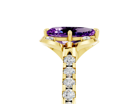 Yellow gold Pear Cut Amethyst Ring with Pavé Band and Floral Prong Setting_5