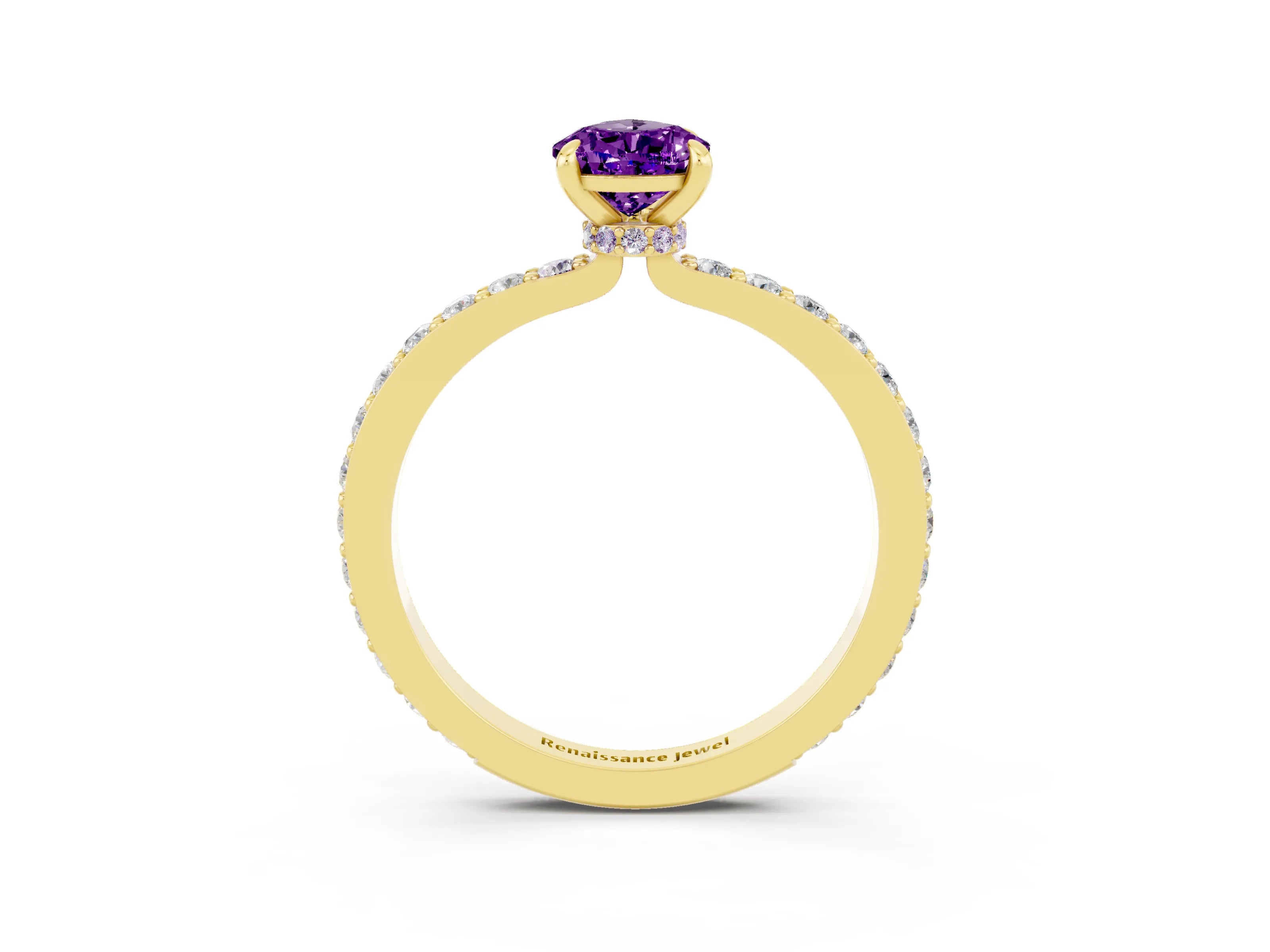 Yellow gold Pear Cut Amethyst Ring with Pavé Band and Four-Prong Setting_3