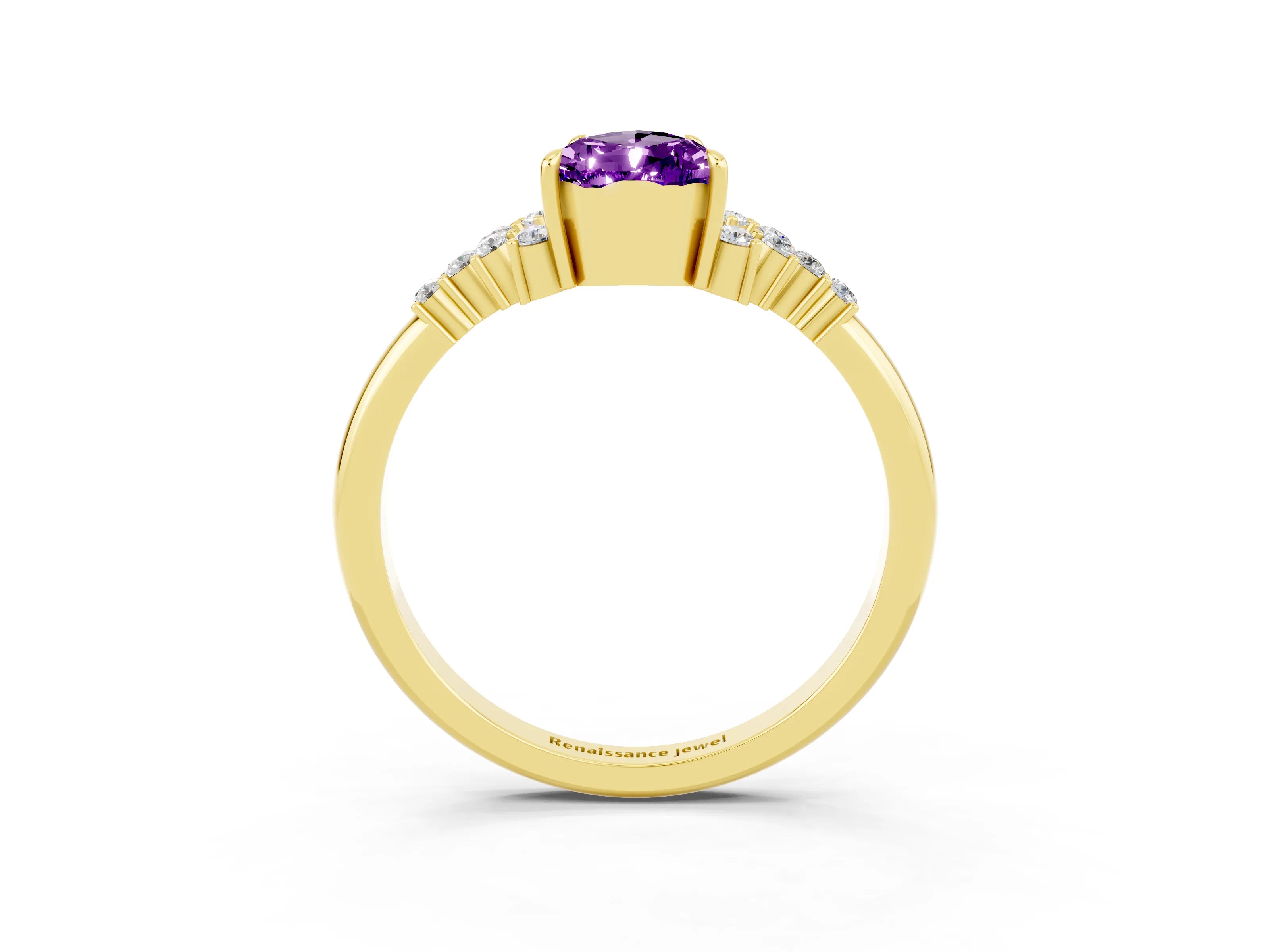 Yellow gold Pear Cut Amethyst Ring with Side Stones and Four-Prong Setting_39