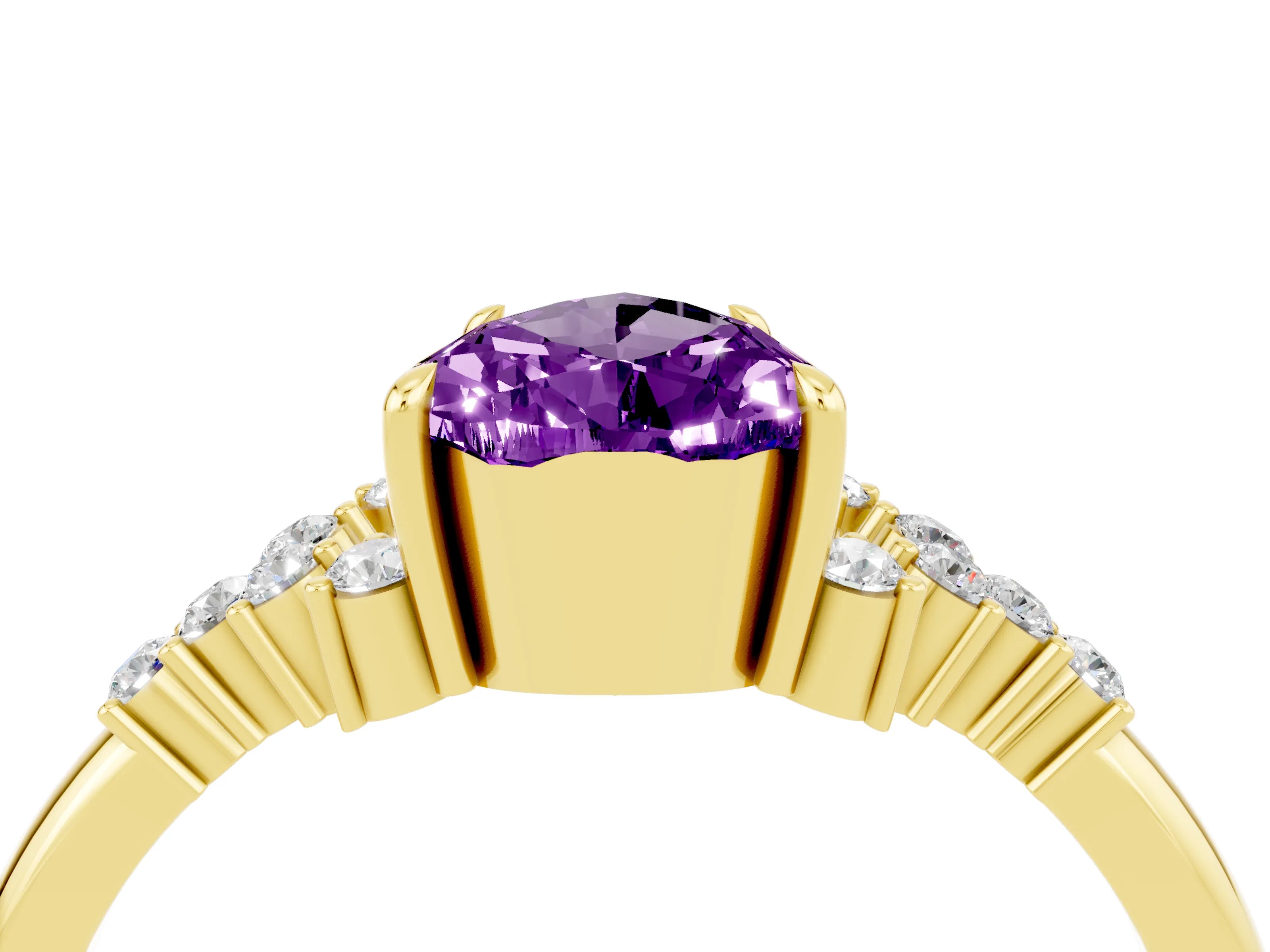 Yellow gold Pear Cut Amethyst Ring with Side Stones and Four-Prong Setting_40