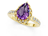 Yellow gold Pear Cut Amethyst Scalloped Halo Engagement Ring with Round Shared Prong Band_25