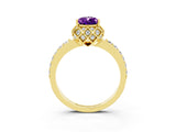Yellow gold Pear Cut Amethyst Scalloped Halo Engagement Ring with Round Shared Prong Band_27