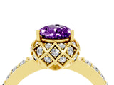 Yellow gold Pear Cut Amethyst Scalloped Halo Engagement Ring with Round Shared Prong Band_28