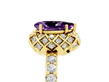 Yellow gold Pear Cut Amethyst Scalloped Halo Engagement Ring with Round Shared Prong Band_29