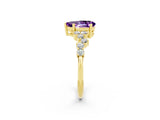 Yellow gold Pear Cut Amethyst Scattered Round Accent Ring with Prong Setting_14