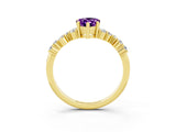 Yellow gold Pear Cut Amethyst Scattered Round Accent Ring with Prong Setting_15