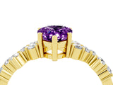 Yellow gold Pear Cut Amethyst Scattered Round Accent Ring with Prong Setting_16