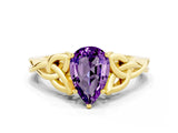 Yellow gold Pear Cut Amethyst Solitaire Celtic Knot Ring with Four-Prong Setting_12