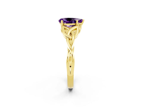 Yellow gold Pear Cut Amethyst Solitaire Celtic Knot Ring with Four-Prong Setting_14