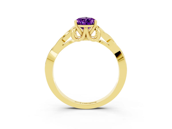 Yellow gold Pear Cut Amethyst Solitaire Celtic Knot Ring with Four-Prong Setting