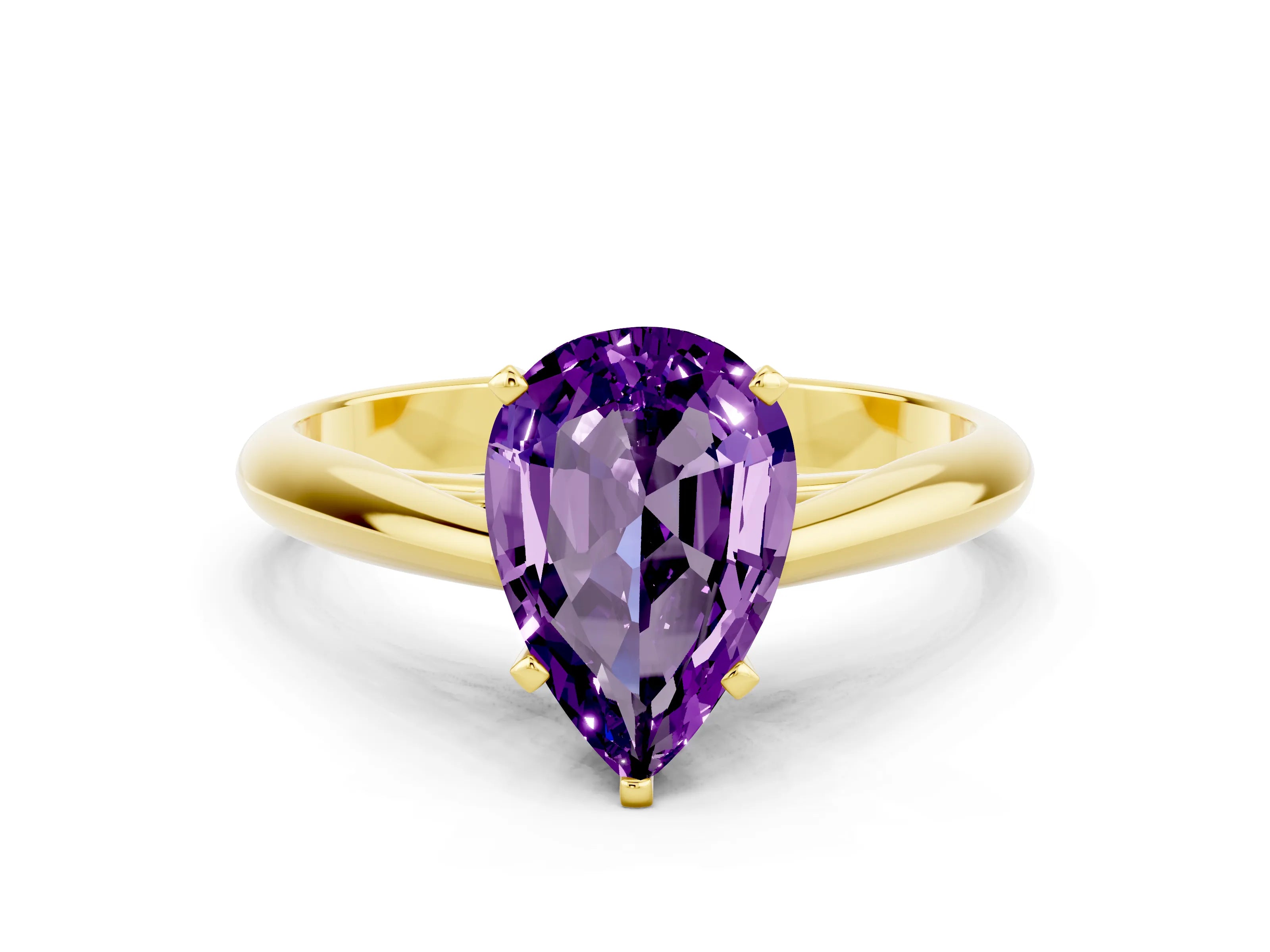 Yellow gold Pear Cut Amethyst Solitaire Engagement Ring with Cathedral Setting and Four-Prong Mount_12