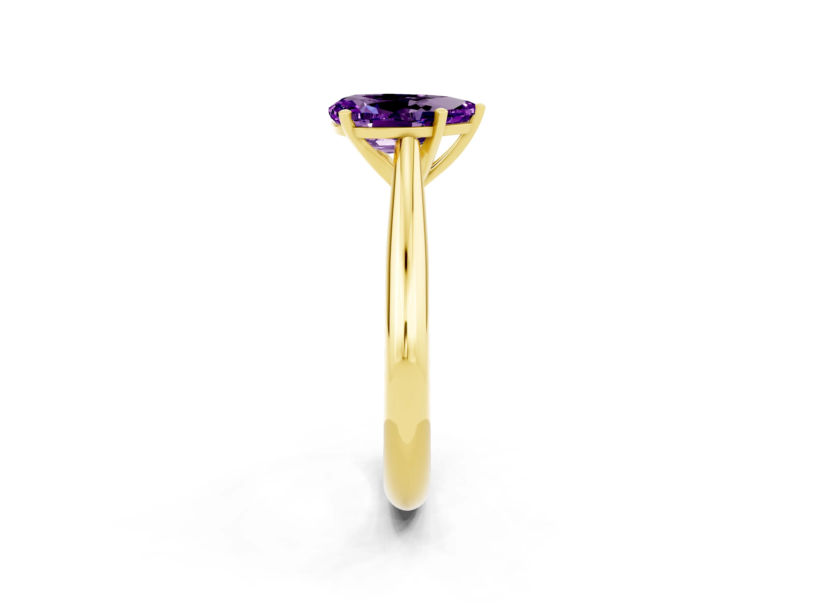 Yellow gold Pear Cut Amethyst Solitaire Engagement Ring with Cathedral Setting and Four-Prong Mount_14