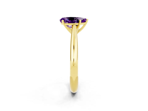 Yellow gold Pear Cut Amethyst Solitaire Engagement Ring with Cathedral Setting and Four-Prong Mount_14