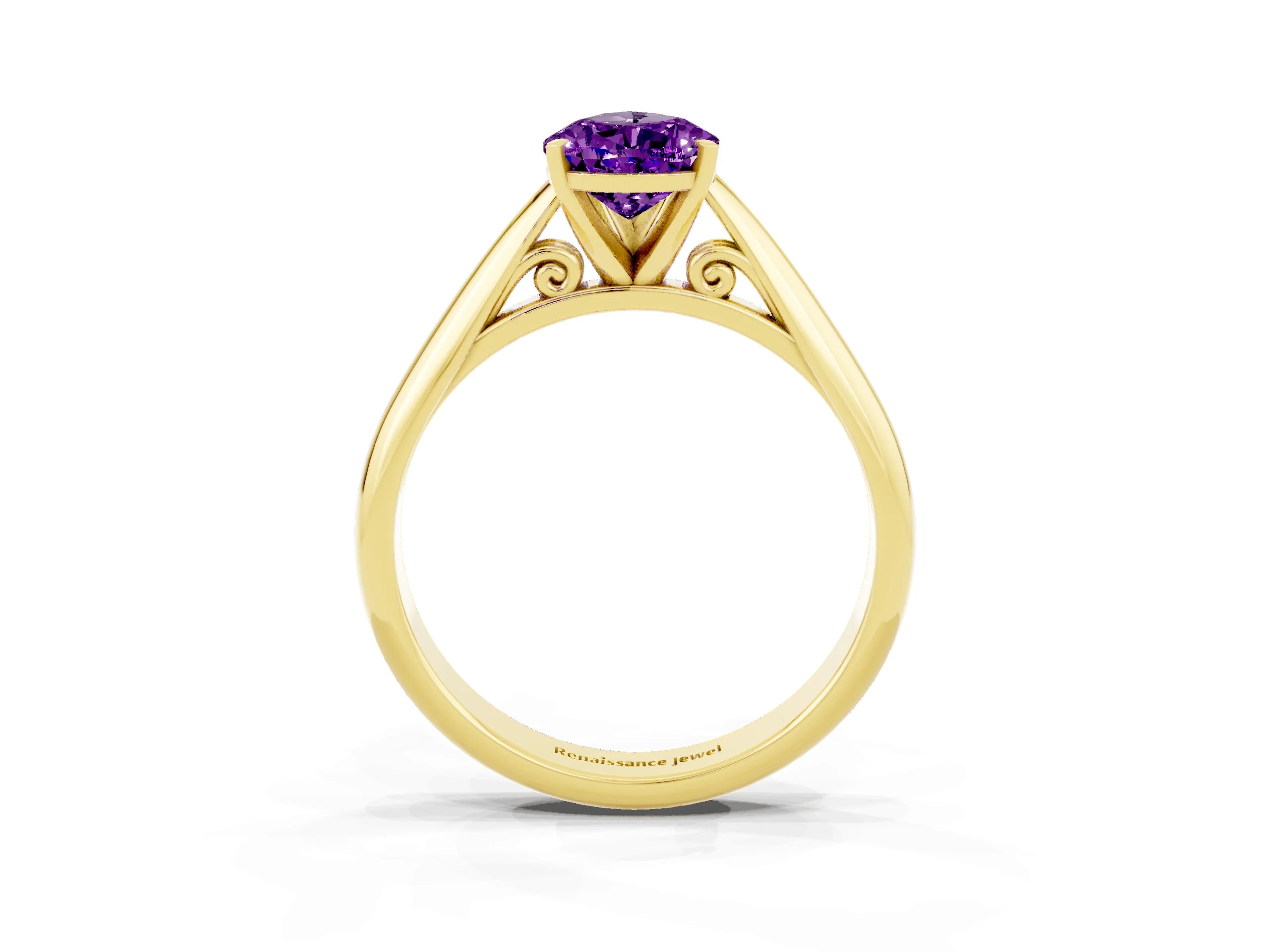 Yellow gold Pear Cut Amethyst Solitaire Engagement Ring with Cathedral Setting and Four-Prong Mount_15