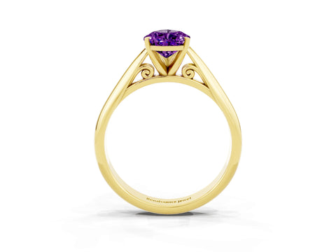 Yellow gold Pear Cut Amethyst Solitaire Engagement Ring with Cathedral Setting and Four-Prong Mount_15