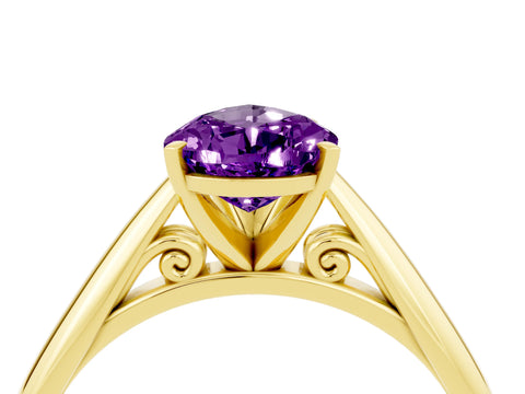 Yellow gold Pear Cut Amethyst Solitaire Engagement Ring with Cathedral Setting and Four-Prong Mount_16