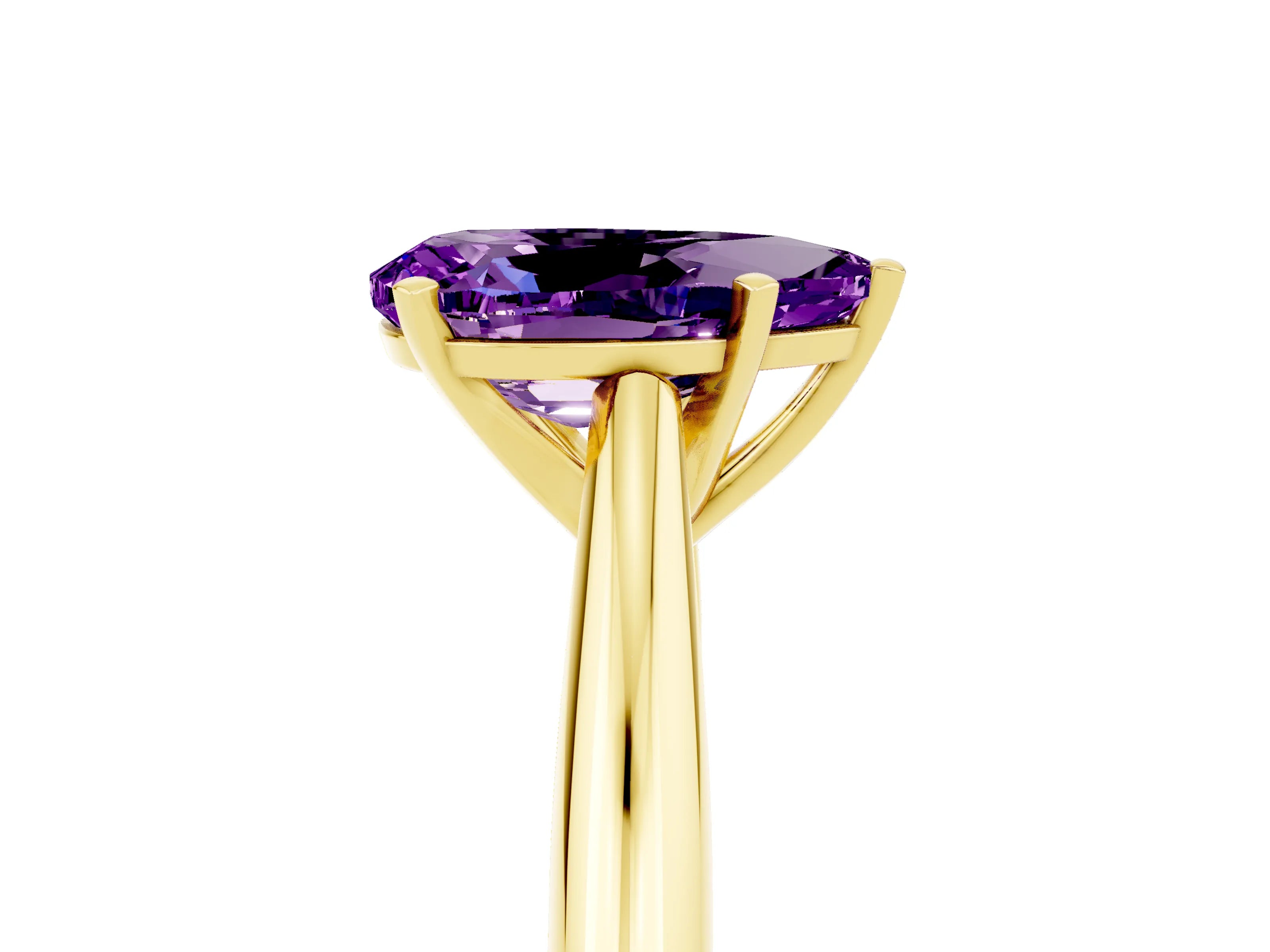 Yellow gold Pear Cut Amethyst Solitaire Engagement Ring with Cathedral Setting and Four-Prong Mount_17