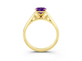 Yellow gold Pear Cut Amethyst Solitaire Engagement Ring with Cathedral Setting and Four-Prong Mount_21