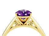 Yellow gold Pear Cut Amethyst Solitaire Engagement Ring with Cathedral Setting and Four-Prong Mount_22