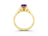Yellow gold Pear Cut Amethyst Solitaire Engagement Ring with Cathedral Setting and Four-Prong Mount_27