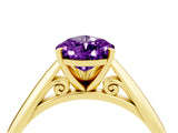 Yellow gold Pear Cut Amethyst Solitaire Engagement Ring with Cathedral Setting and Four-Prong Mount_28