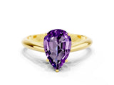 Yellow gold Pear Cut Amethyst Solitaire Engagement Ring with Cathedral Setting and Four-Prong Mount_78