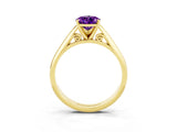 Yellow gold Pear Cut Amethyst Solitaire Engagement Ring with Cathedral Setting and Four-Prong Mount_81