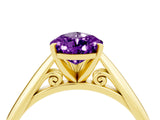 Yellow gold Pear Cut Amethyst Solitaire Engagement Ring with Cathedral Setting and Four-Prong Mount_82