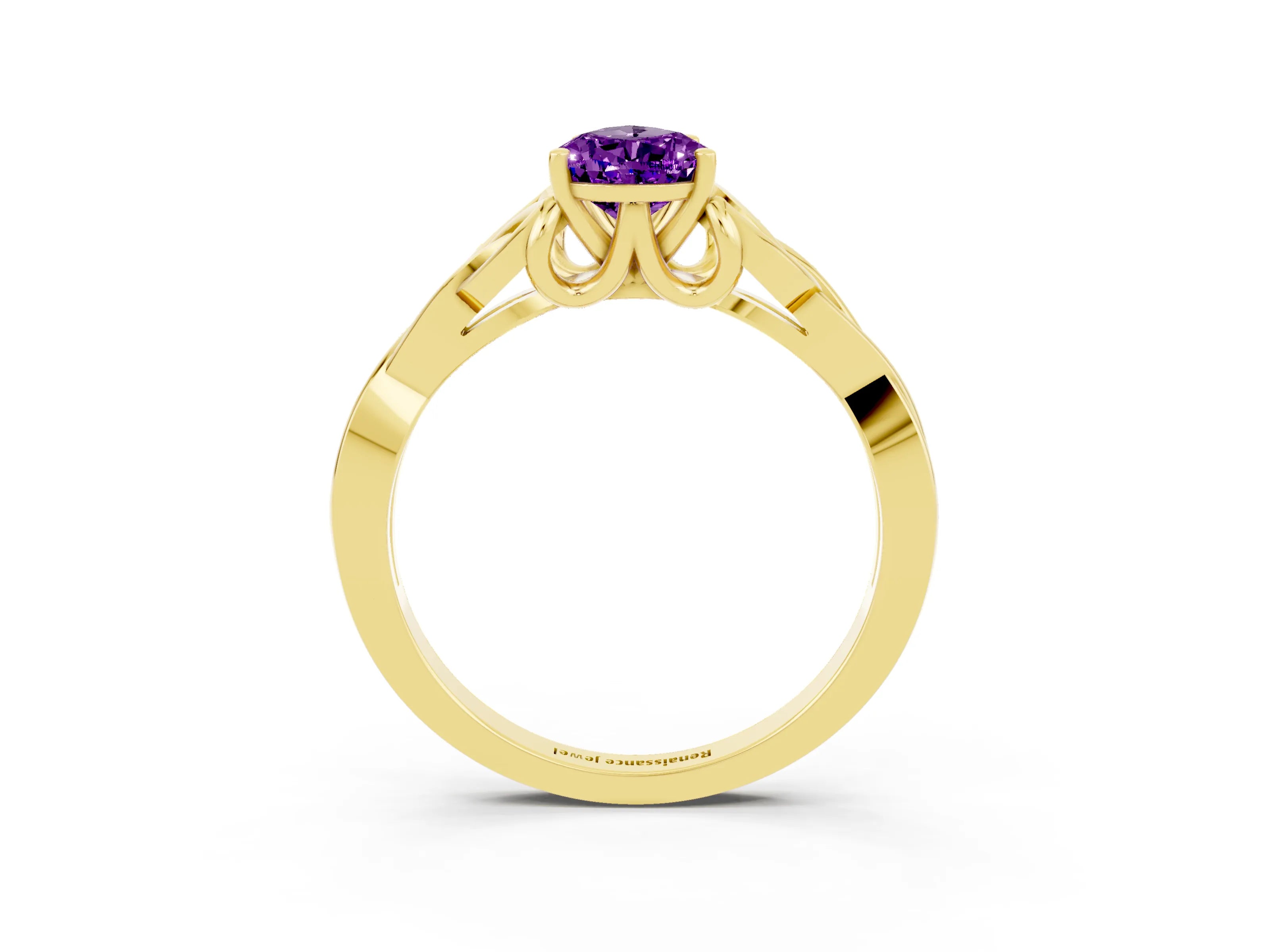 Yellow gold Pear Cut Amethyst Solitaire Engagement Ring with Celtic Knot Band and Four-Prong Setting_3