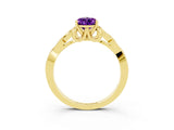 Yellow gold Pear Cut Amethyst Solitaire Engagement Ring with Celtic Knot Band and Four-Prong Setting_3