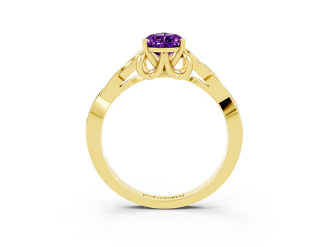 Yellow gold Pear Cut Amethyst Solitaire Engagement Ring with Celtic Knot Band and Four-Prong Setting_3
