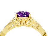 Yellow gold Pear Cut Amethyst Solitaire Engagement Ring with Celtic Knot Band and Four-Prong Setting_4