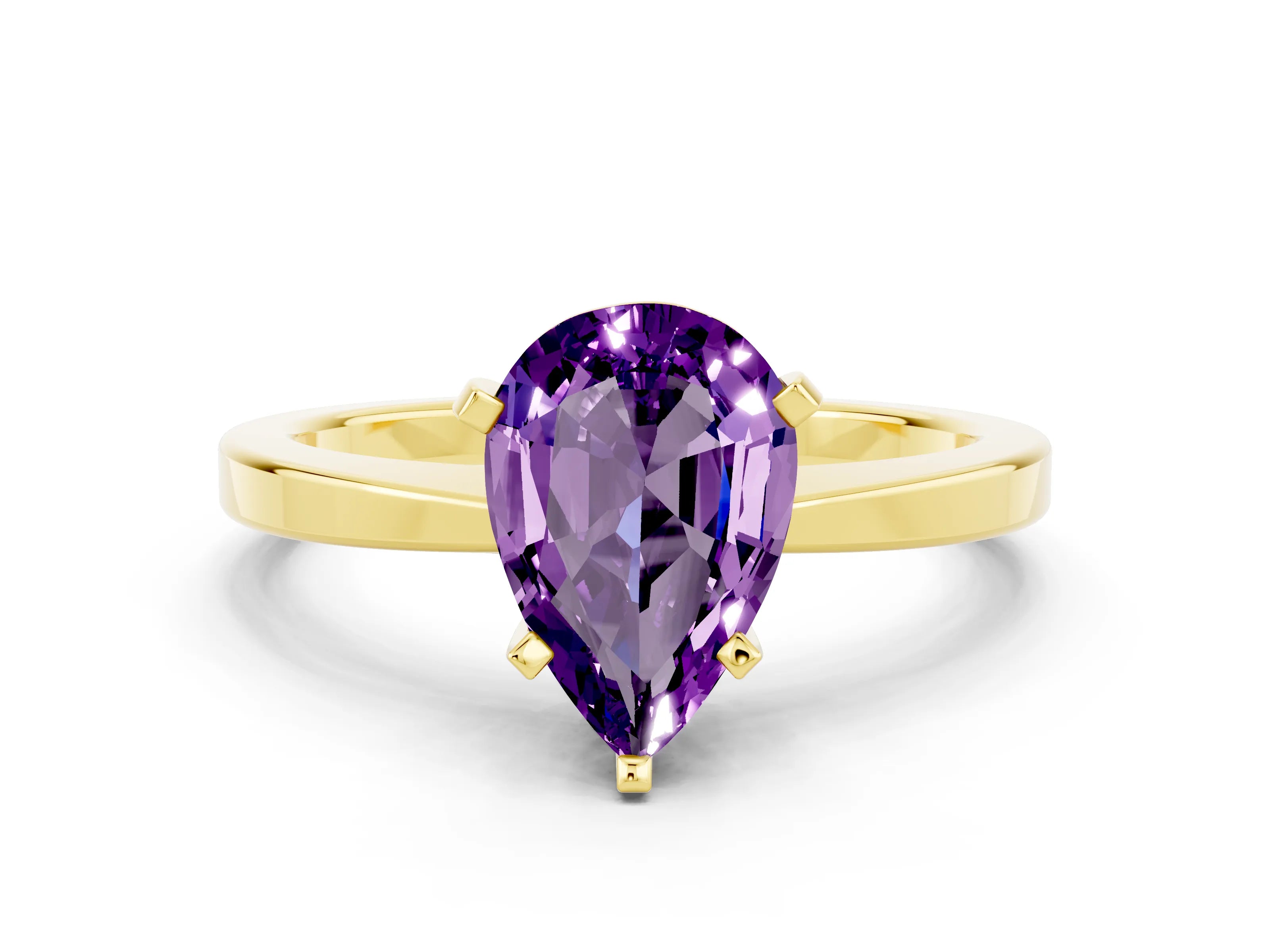 Yellow gold Pear Cut Amethyst Solitaire Engagement Ring with Classic Band and Four-Prong Setting_24