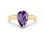 Yellow gold Pear Cut Amethyst Solitaire Engagement Ring with Classic Band and Four-Prong Setting_24