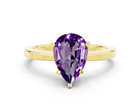 Yellow gold Pear Cut Amethyst Solitaire Engagement Ring with Classic Band and Four-Prong Setting_24