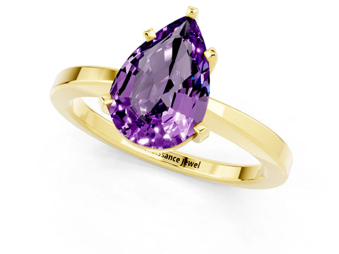 Yellow gold Pear Cut Amethyst Solitaire Engagement Ring with Classic Band and Four-Prong Setting_25