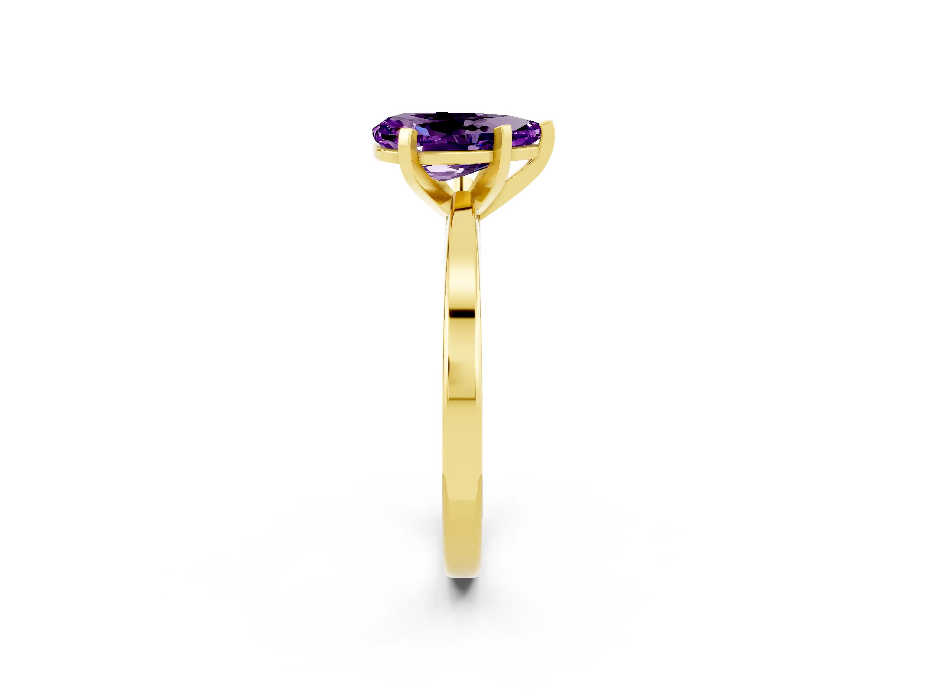 Yellow gold Pear Cut Amethyst Solitaire Engagement Ring with Classic Band and Four-Prong Setting_26