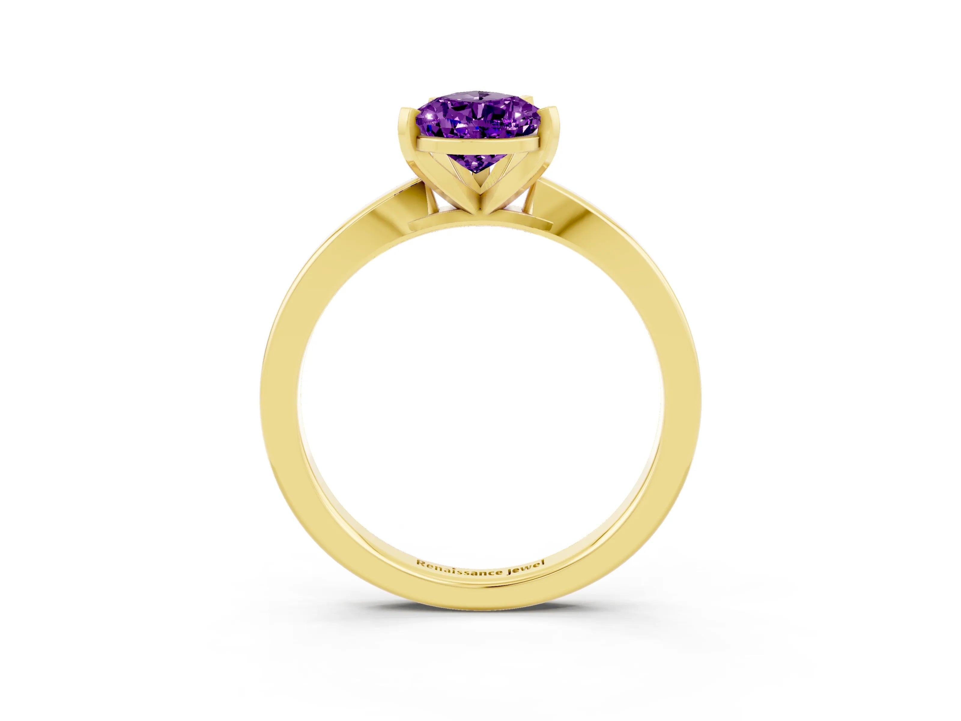 Yellow gold Pear Cut Amethyst Solitaire Engagement Ring with Classic Band and Four-Prong Setting_27