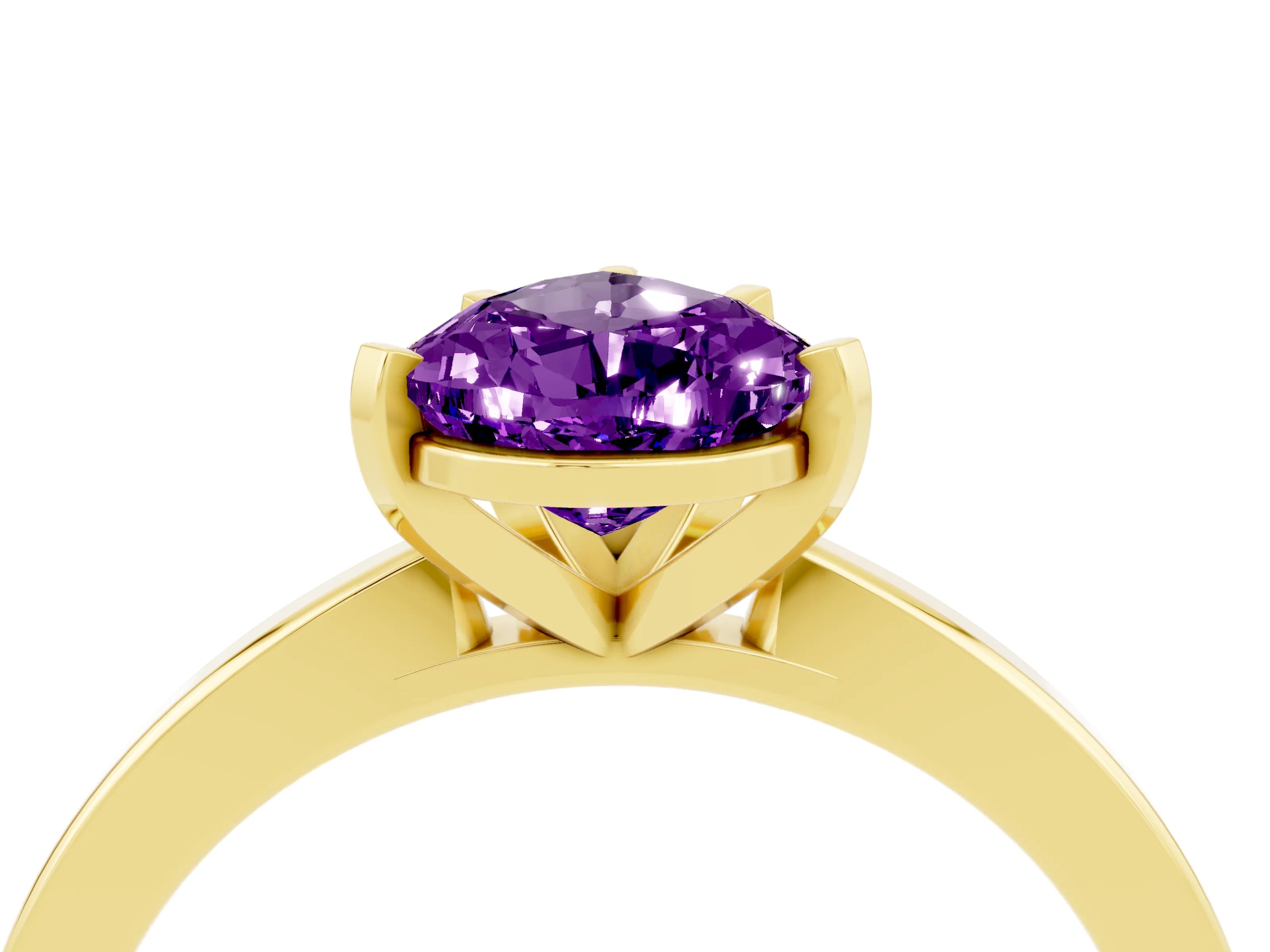 Yellow gold Pear Cut Amethyst Solitaire Engagement Ring with Classic Band and Four-Prong Setting_28