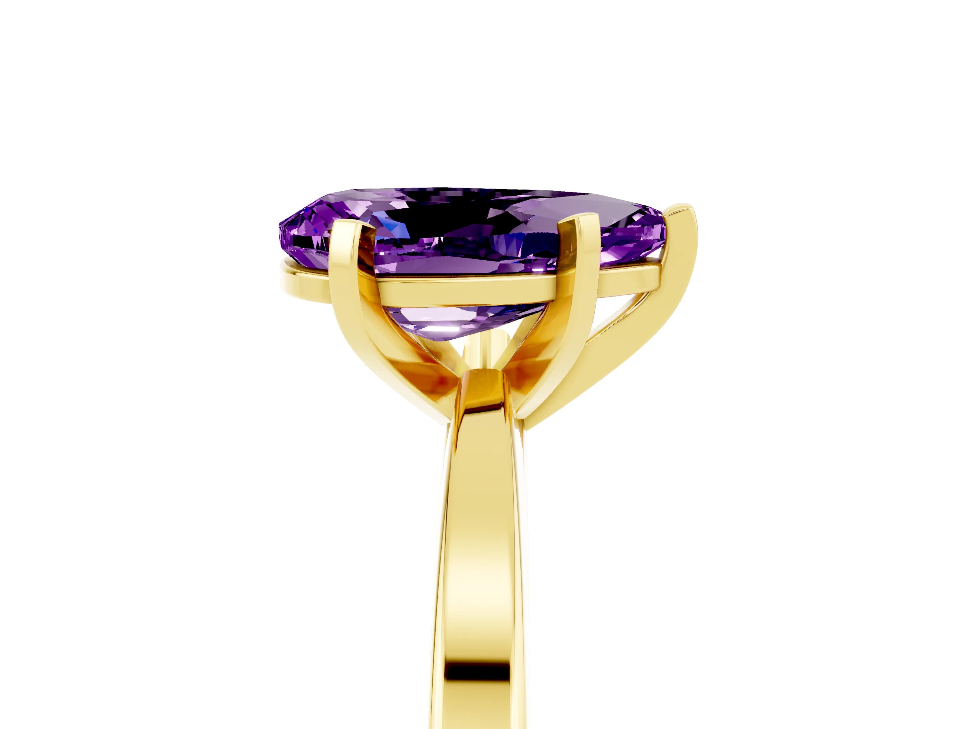 Yellow gold Pear Cut Amethyst Solitaire Engagement Ring with Classic Band and Four-Prong Setting_29