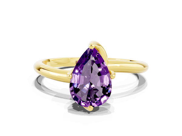 Yellow gold Pear Cut Amethyst Solitaire Engagement Ring with Four-Prong Setting and Classic Band