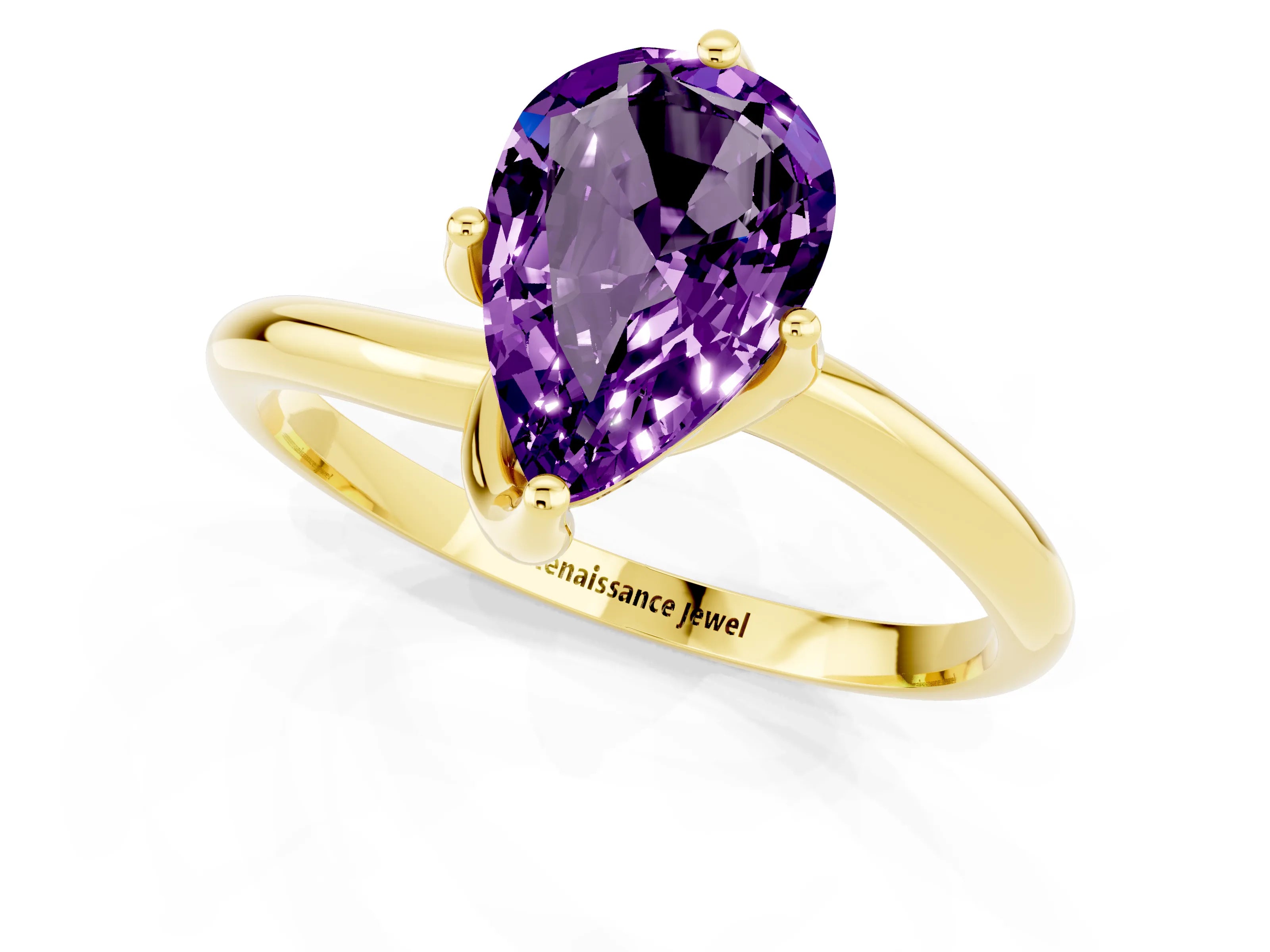Yellow gold Pear Cut Amethyst Solitaire Engagement Ring with Four-Prong Setting and Classic Band_13