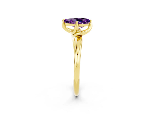 Yellow gold Pear Cut Amethyst Solitaire Engagement Ring with Four-Prong Setting and Classic Band