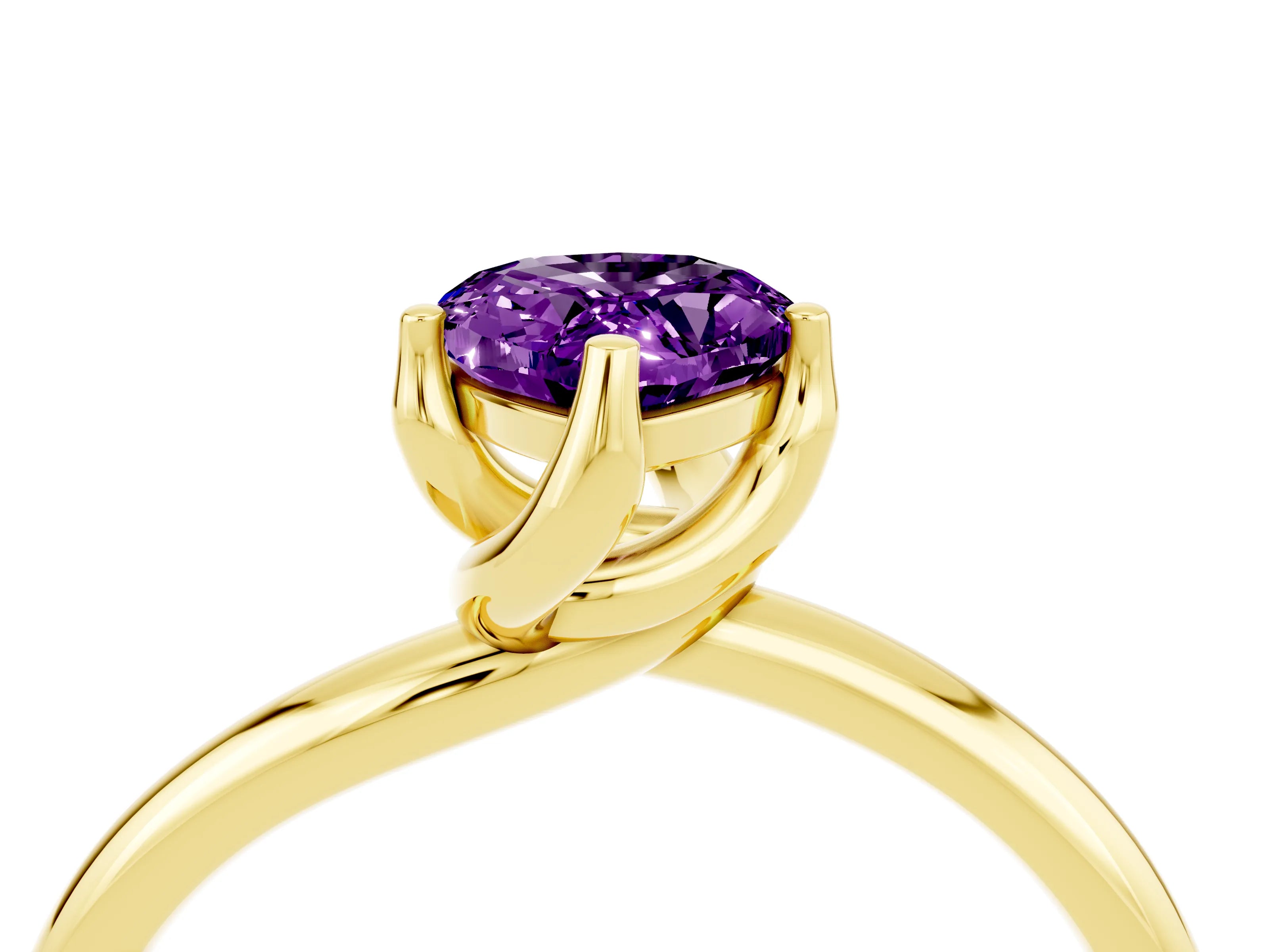 Yellow gold Pear Cut Amethyst Solitaire Engagement Ring with Four-Prong Setting and Classic Band_16
