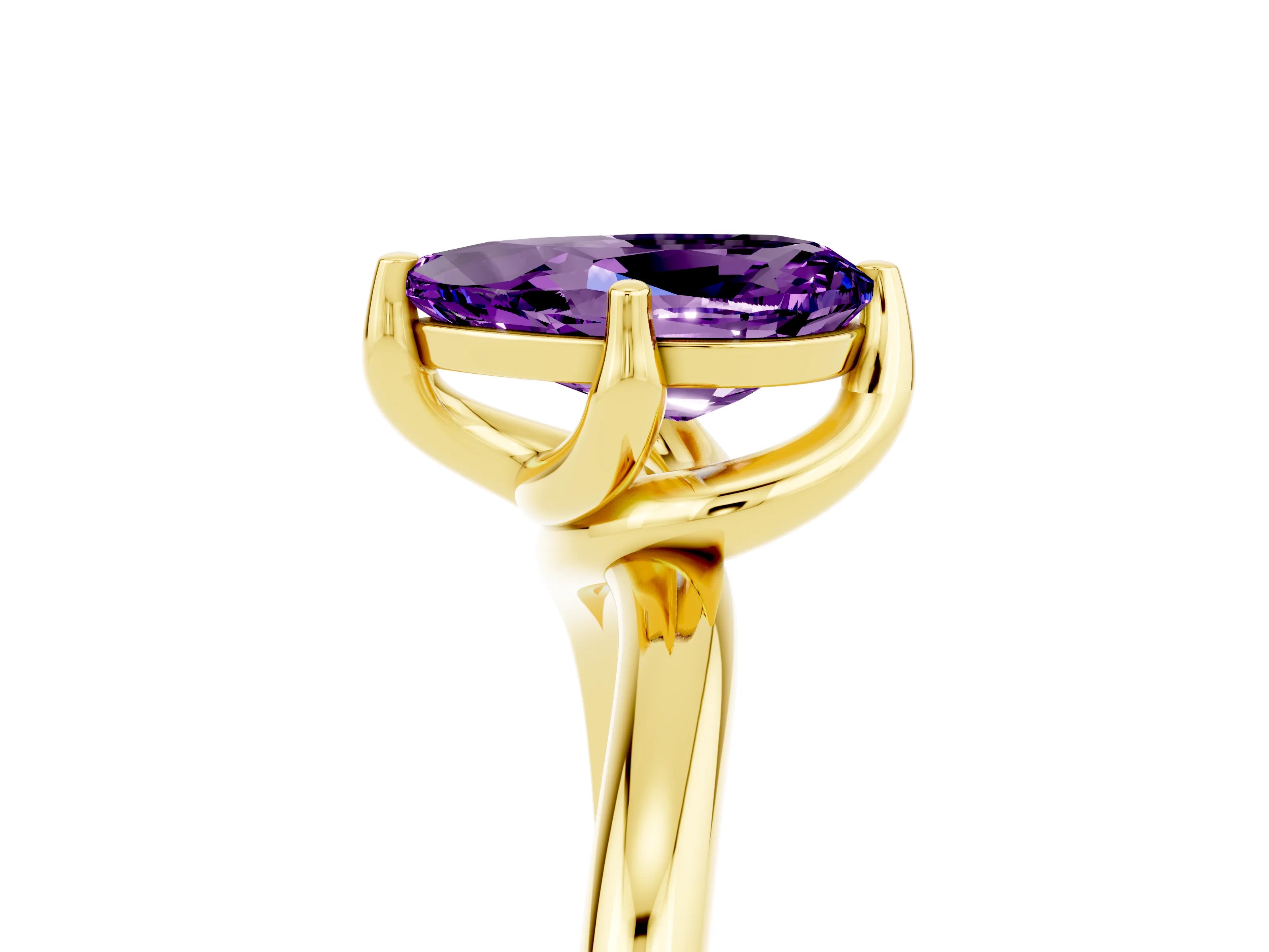 Yellow gold Pear Cut Amethyst Solitaire Engagement Ring with Four-Prong Setting and Classic Band_17