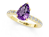 Yellow gold Pear Cut Amethyst Solitaire Engagement Ring with Pavé Band and Four-Prong Setting_1
