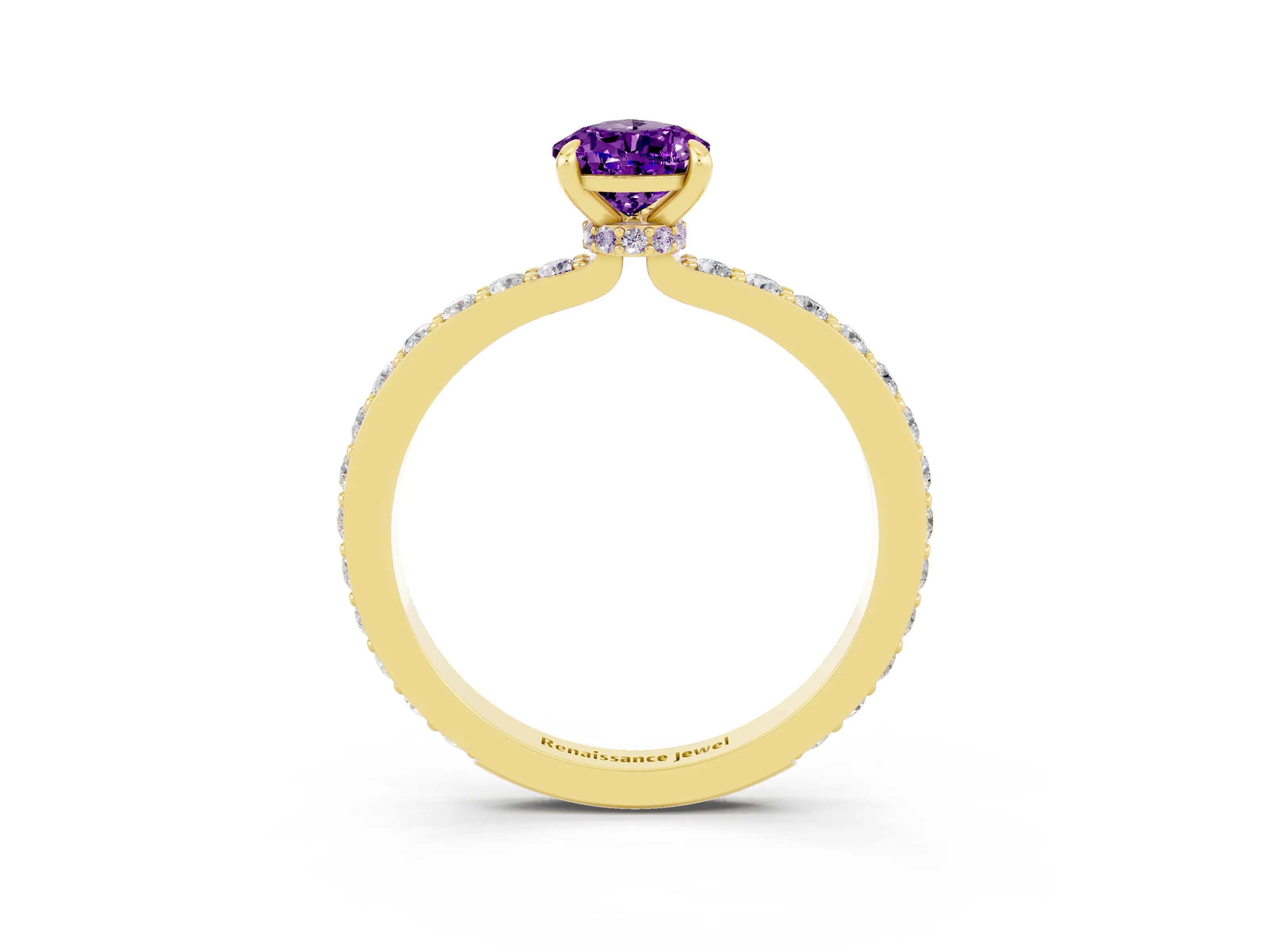 Yellow gold Pear Cut Amethyst Solitaire Engagement Ring with Pavé Band and Four-Prong Setting_3